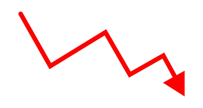 Red Decreasing Graph Line Vector Icon with Downward Arrow