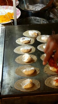 Making Thai crispy pancakes or crispy crepes (Khanom Buang), Traditional Thai snack