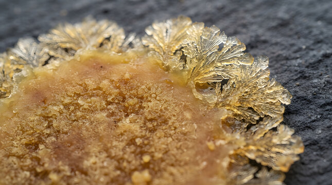 Beeswax Crystallization Process, Forming Intricate Crystalline Structures, Showcasing Natural Textures and Scientific Phenomena