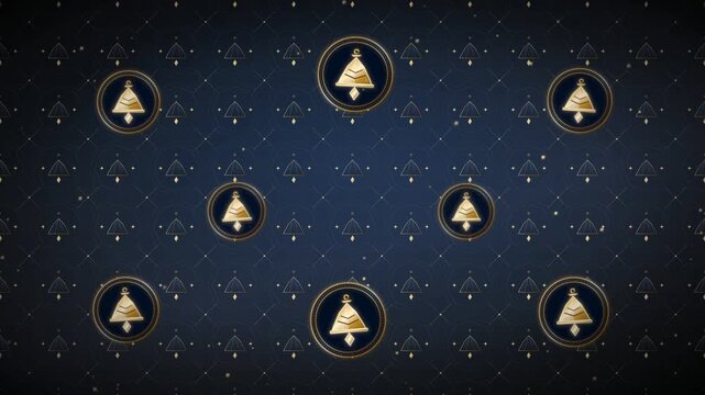 Deep midnight sapphire navy with luxury art deco golden bells pattern