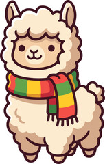 Fototapeta premium cartoon alpaca wearing a colorful striped scarf