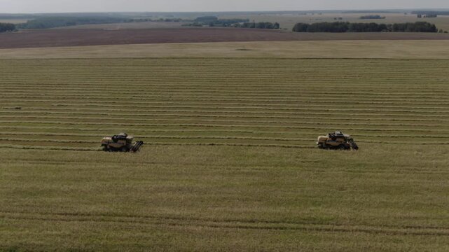 Rising retreat from harvesters in field, D-Log