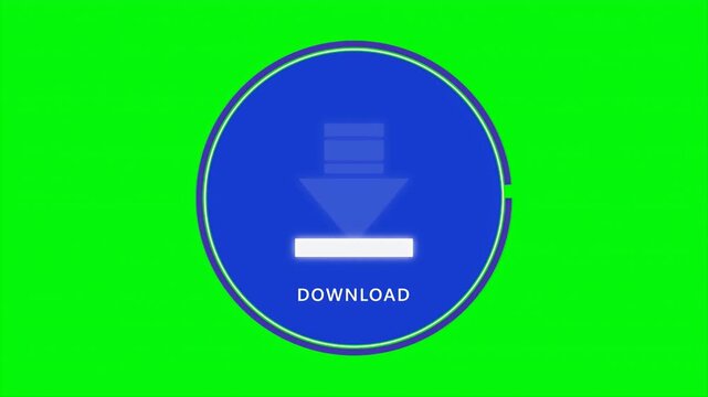 Download Button Icon With Downward Arrow on Blue Circle and Green Screen
