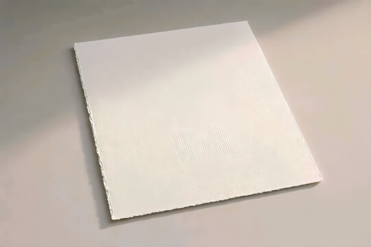 Leeres wei&szlig;es Papier Mockup mit B&uuml;ttenrand auf beigem Hintergrund, minimalistische Briefpapier Vorlage mit Sonnenlicht und Schatten f&uuml;r Einladungen und Design