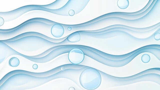 Abstract Flowing Waves: Gentle blue waves cascade across the frame, interspersed with translucent bubbles, creating a serene and fluid abstract composition.