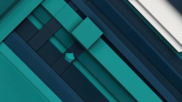 Abstract Geometric Composition: A dynamic abstract composition featuring interlocking geometric shapes in shades of teal, navy, and white, creating a sense of depth and modern design.