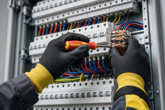 elettricista al lavoro impianto elettrico quadro elettrico 