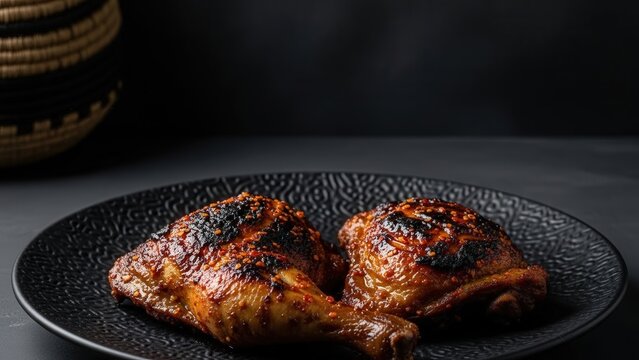 Traditional Nkhuku ya Pachikuka Roast Chicken with Peri-Peri Glaze in Negative Space Focus