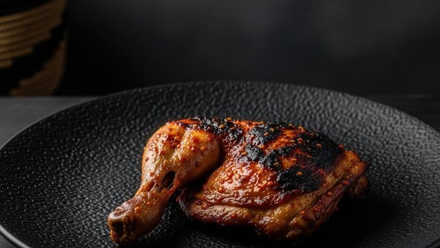 Traditional Nkhuku ya Pachikuka Roast Chicken with Peri-Peri Glaze in Negative Space Focus