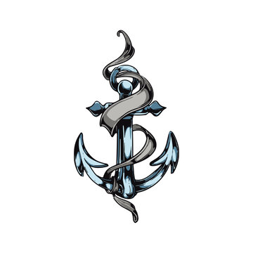 Nautical anchor with ribbon banner vector illustration
