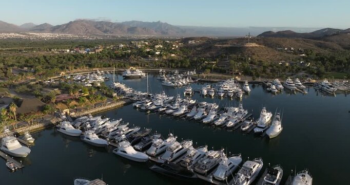 Marina Puerto Los Cabos, aerial view of yachts in rows