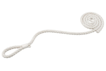 Single white twisted rope with a loop and coiled end, isolated on a clean white background © Chinases