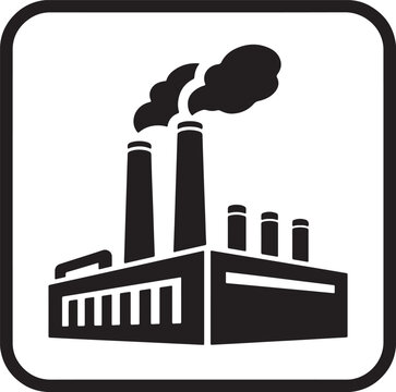 Factory industrial plant manufacturing pollution smoke vector icon   