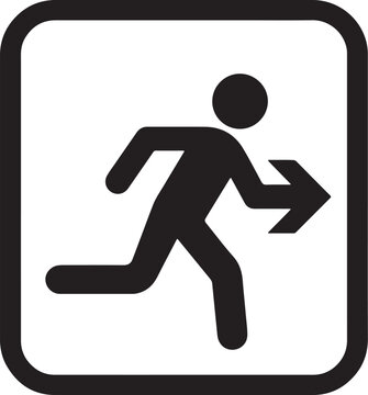 Emergency exit fire evacuation escape running person vector icon   