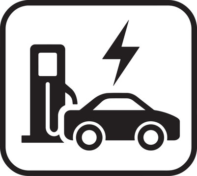 Electric vehicle charging station EV car power eco vector icon   