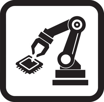 Robotic arm automation manufacturing electronic chip industry vector icon