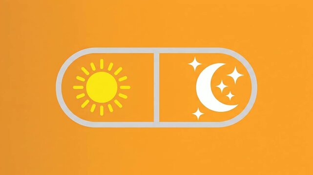 Day and night medication pill icon animation concept: 24/7 healthcare, daily dose, and pharmaceutical treatment