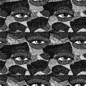 Pop art seamless pattern with geometric eyes and lips for creative design - seamless pattern. Stipple, halftone dots, transparent background