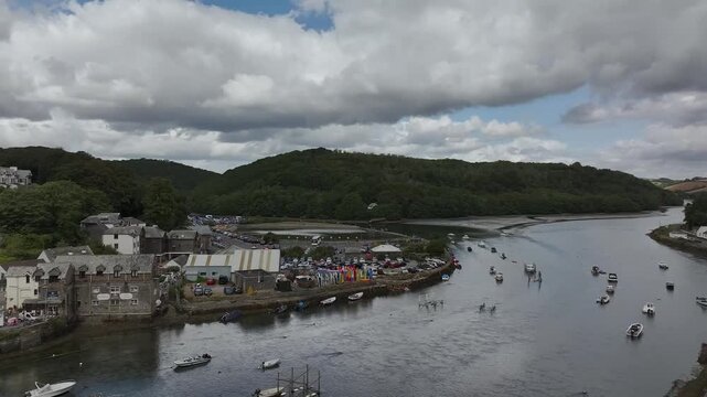 LOOE over River Looe from a drone, Cornwall, England, United Kingdom