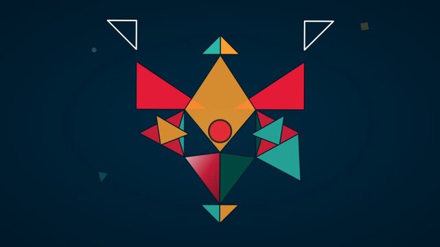 Animated Geometric Fox Head Made of Colorful Triangles on Dark Background