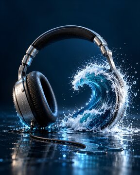 Headphones Transforming Into Ocean Wave