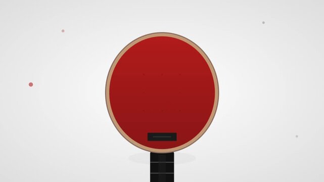 Red ping pong racket striking a white ball in simple motion graphic