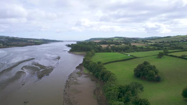 Panorama over River Teign from a drone, Newton Abbot, Devon, England, United Kingdom