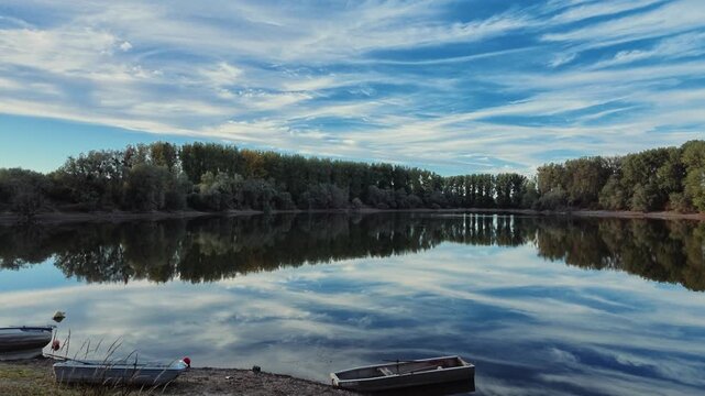Scenic video of Rott Island on the Rhine River near Linkenheim-Hochstetten in Baden-W&uuml;rttemberg, Germany. 