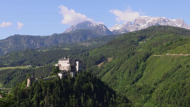 Hohenwerfen Fortress with a view of the Hochk&ouml;nig, Werfen, Pongau, Salzburg province, Austria
