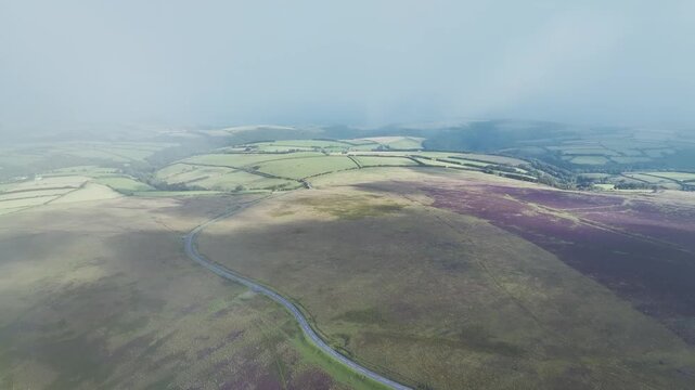 Moorland and Farms from a drone, Exmoor National Park, Devon, England, United Kingdom