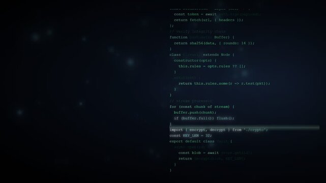Programming code displayed on dark screen for software development and cybersecurity analysis, computer science user interface design