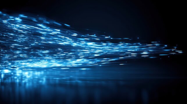 Abstract blue streaks of light on black background motion blur effect