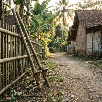 Traditional Indonesian Bamboo Stilts in a Rural Javanese Village