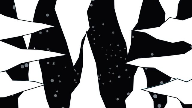 Abstract geometric jagged white shapes on black pattern, modern graphic design element for dark tech or streetwear brand identity