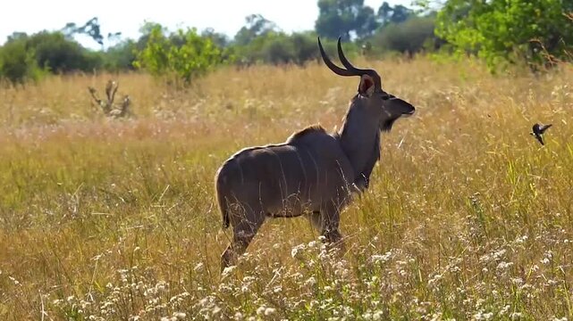 Zambezi Greater Kudu (Strepsiceros zambesiensis) Kudu antelope male, Moremi National Park, Botswana
