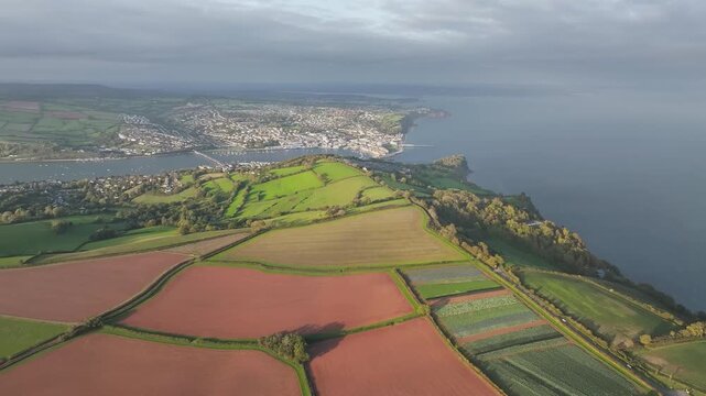 Colours of autumn Fields and Farms from a drone, Sheldon, Devon, England, United Kingdom
