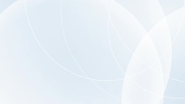 Calm and slow 4K looping animation with elegant white geometric curves and soft transparent circles over a clean light blue background. Perfect for modern business presentations.