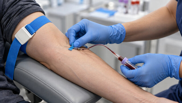 Phlebotomist Drawing Blood Sample From Adult Arm