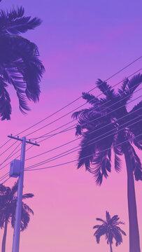 Miami video game Inspired Palm Tree neon pink purple Sky | 3D Illustration for Social Media