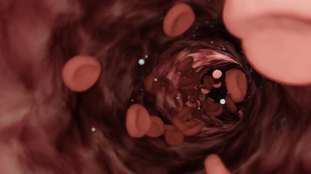 Inside a Dark Vein With Blood Cells Floating Through
