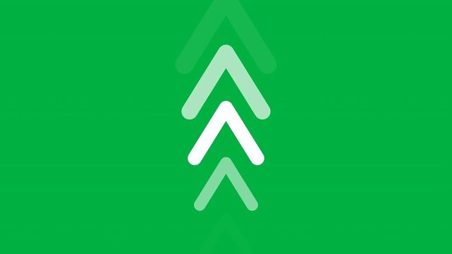 Fast swipe three-dimensional signs business arrow symbol motion on green screen. Upward direction growth graph illustration for success progress target loop.