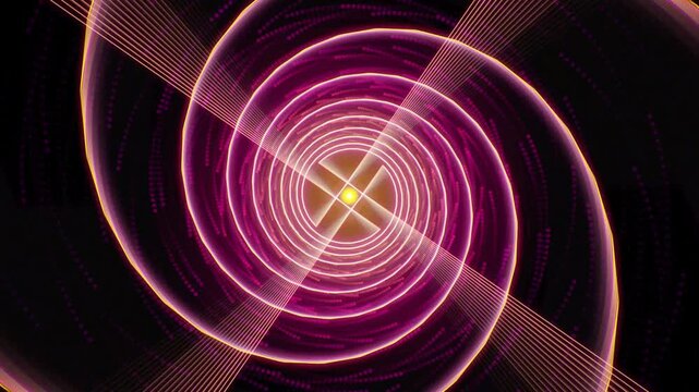 Abstract purple spiral tunnel motion background, glowing neon light vortex animation, futuristic geometric swirl pattern for music visuals