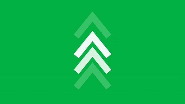 Slow swipe icon arrow signs symbol business three-dimensional motion on green screen with stop-motion stepped effect. Upward direction growth graph illustration for success progress target loop.