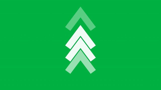 Fast swipe business signs arrow symbol three-dimensional motion on green screen with stop-motion stepped effect. Upward direction growth graph illustration for success progress target loop.