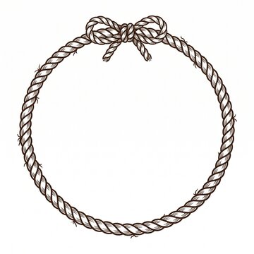 Hand-drawn rope circle frame with a tied knot on a white background