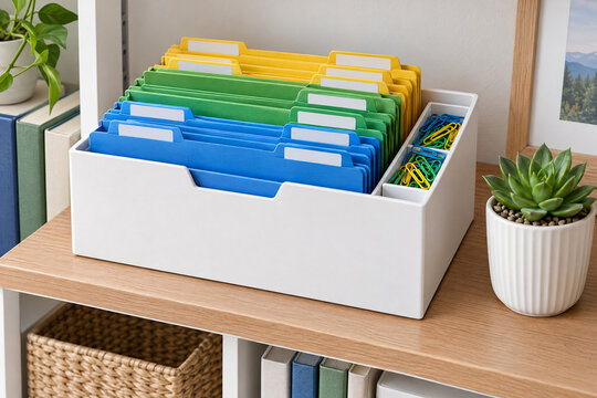 Color-Coded File Folders Organized for Tax Documents