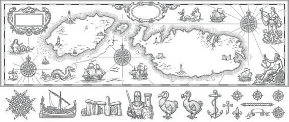 Vintage Exploration Map with Nautical Elements © Tuku