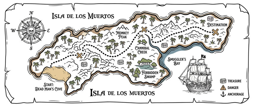 Vintage Pirate Treasure Map Illustration