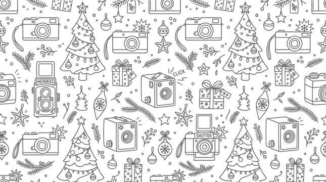 Christmas photography pattern, cameras and gifts