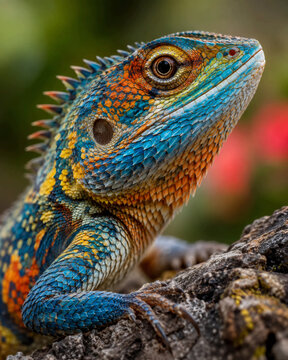 Colorful Lizard Close Up Portrait